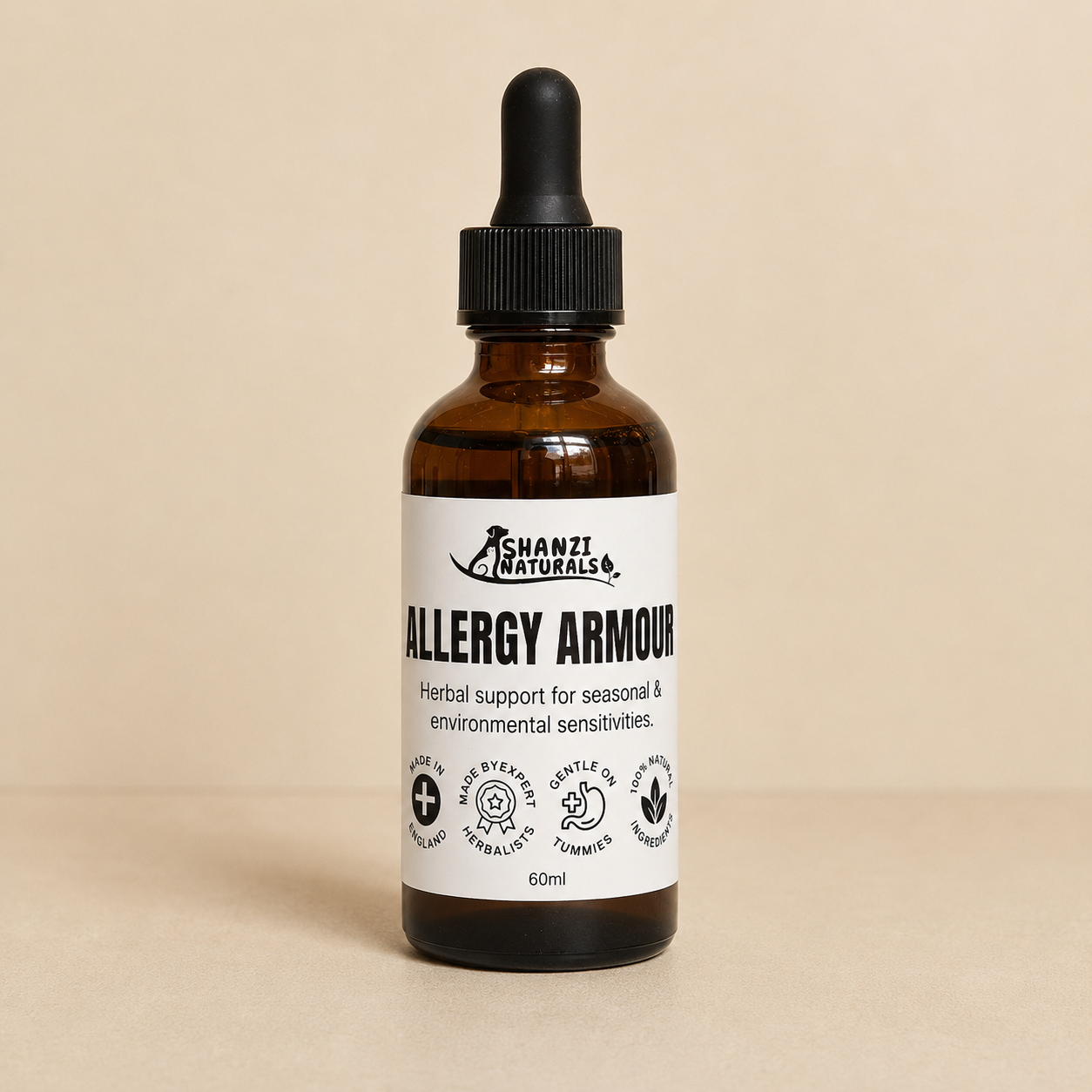 Herbal allergy tincture for dogs and cats by Shanzi Naturals