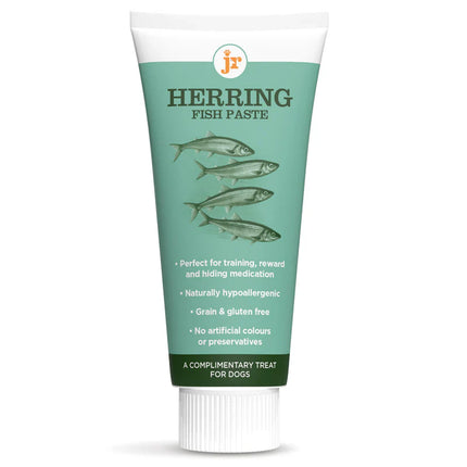 Tube of Herring Fish Paste for dogs on a white background