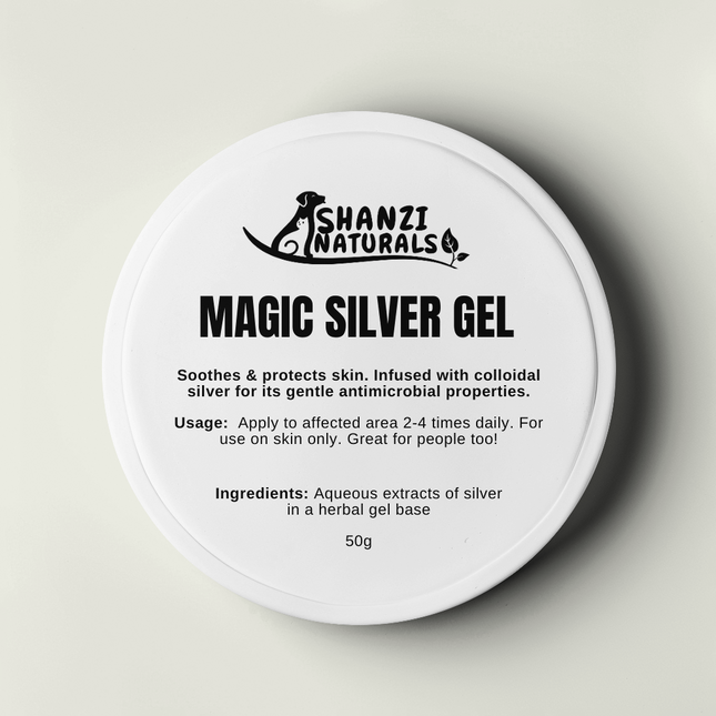 Shanzi Naturals Magic Silver Gel container on a light gray background