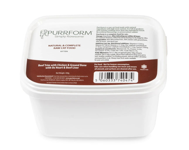 Purrform Beef Trim with Chicken & Ground Bone with Ox Heart & Beef Liver - 450g