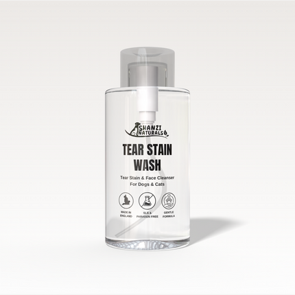 Bottle of Shanzi Naturals Tear Stain Wash on a white background