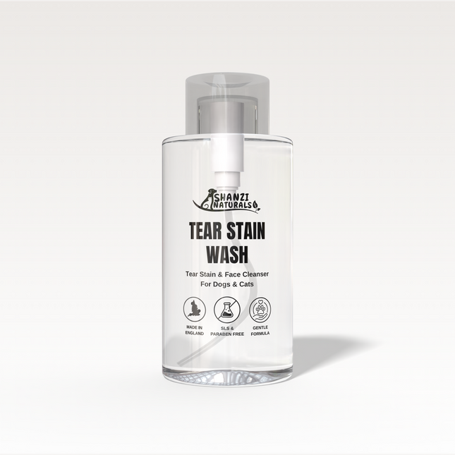 Bottle of Shanzi Naturals Tear Stain Wash on a white background